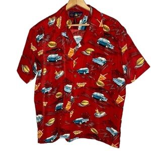 Roundy Bay | Men’s Red Vintage Printed Short Sleeve Camp Shirt XL